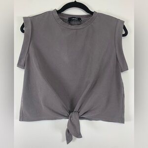 Cider Charcoal Grey Tie-Front Sleeveless Cropped Muscle Tank Top Size Medium